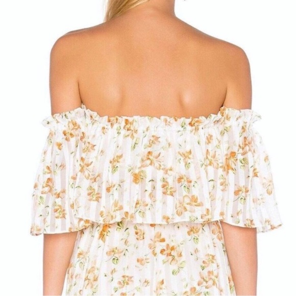 Revolve Privacy Please Orange Floral Pleated Set - Off Shoulder Top Midi Skirt - Picture 8 of 9